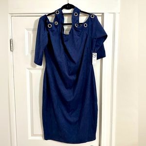 FTF | Blue velvet bodycon dress with cutout shoulders